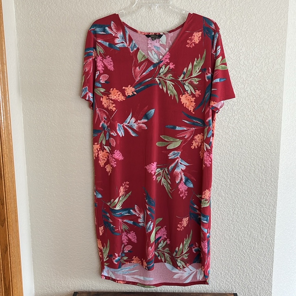 Christian Siriano Women's Red Floral Hi-Low Dress Short Sleeve Size XL